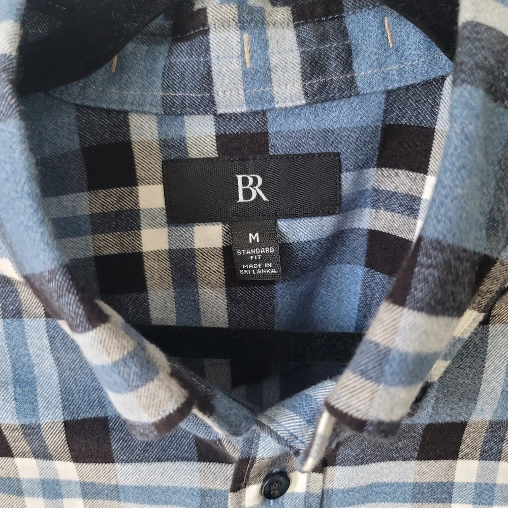 Banana Republic Luxe Flannel Standard Fit Button Down Shirt Medium Blue Plaid